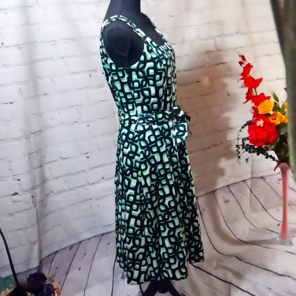 Vintage Slvls SquareNeck mutiPrint MidiDress Greenwhite - Picture 5 of 12